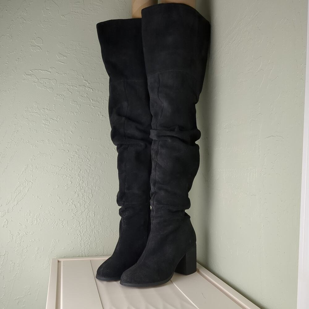 NEW JEFFREY CAMPBELL Ibiza Last BLACK OILED SUEDE BOOTS SZ 6.5 thigh high